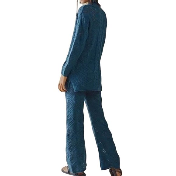 Free People Beach Med Get Away Fauxchet Cardi & Pant 2 Piece Set Peacock Plume - Picture 9 of 10